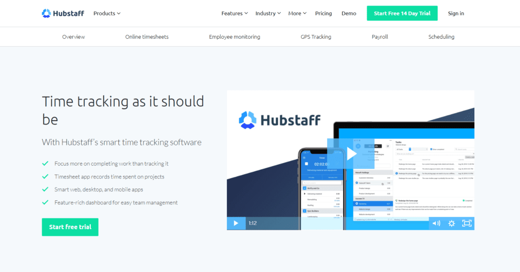 hubstaff app homepage capture